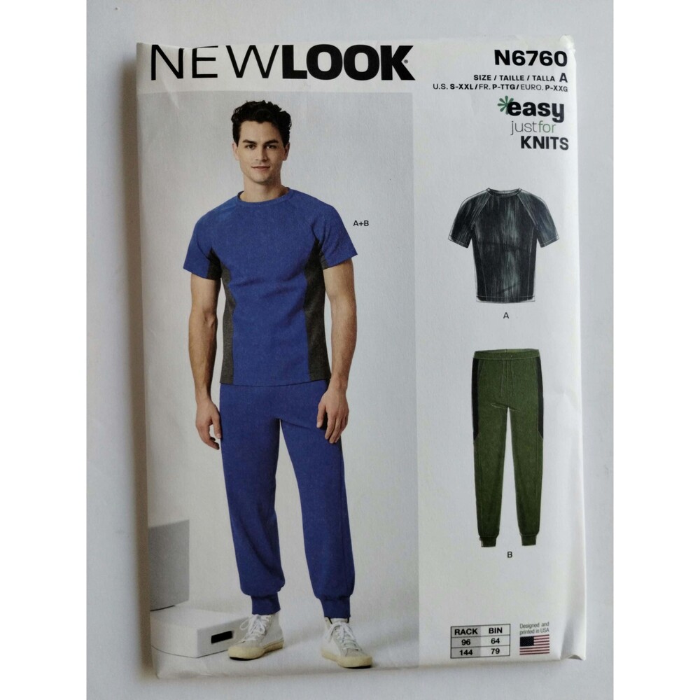 N6760 New Look Sewing Pattern Mens Knit Top and Pants, Size 34-52